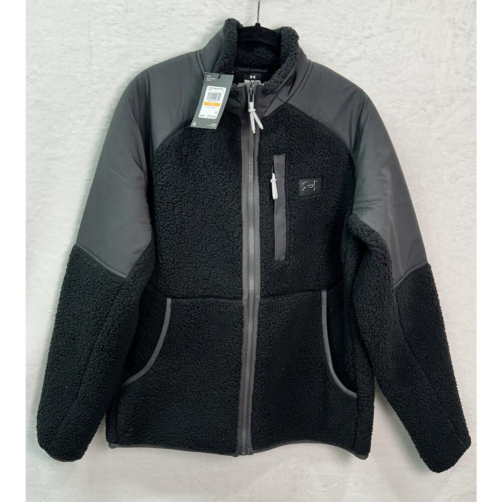 Under Armour Men's Small Full Zip Fleece Jacket Activewear Black Gray NWT